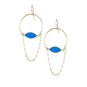 Blue Druzy Chandelier Hoop Earrings
