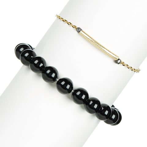 Black Onyx & Chain Bracelet Set