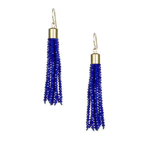 Blue Beaded Tassel Earrings