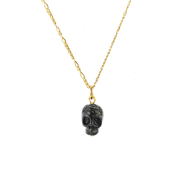 Gold And Oxidized Sterling Silver Skull Necklace