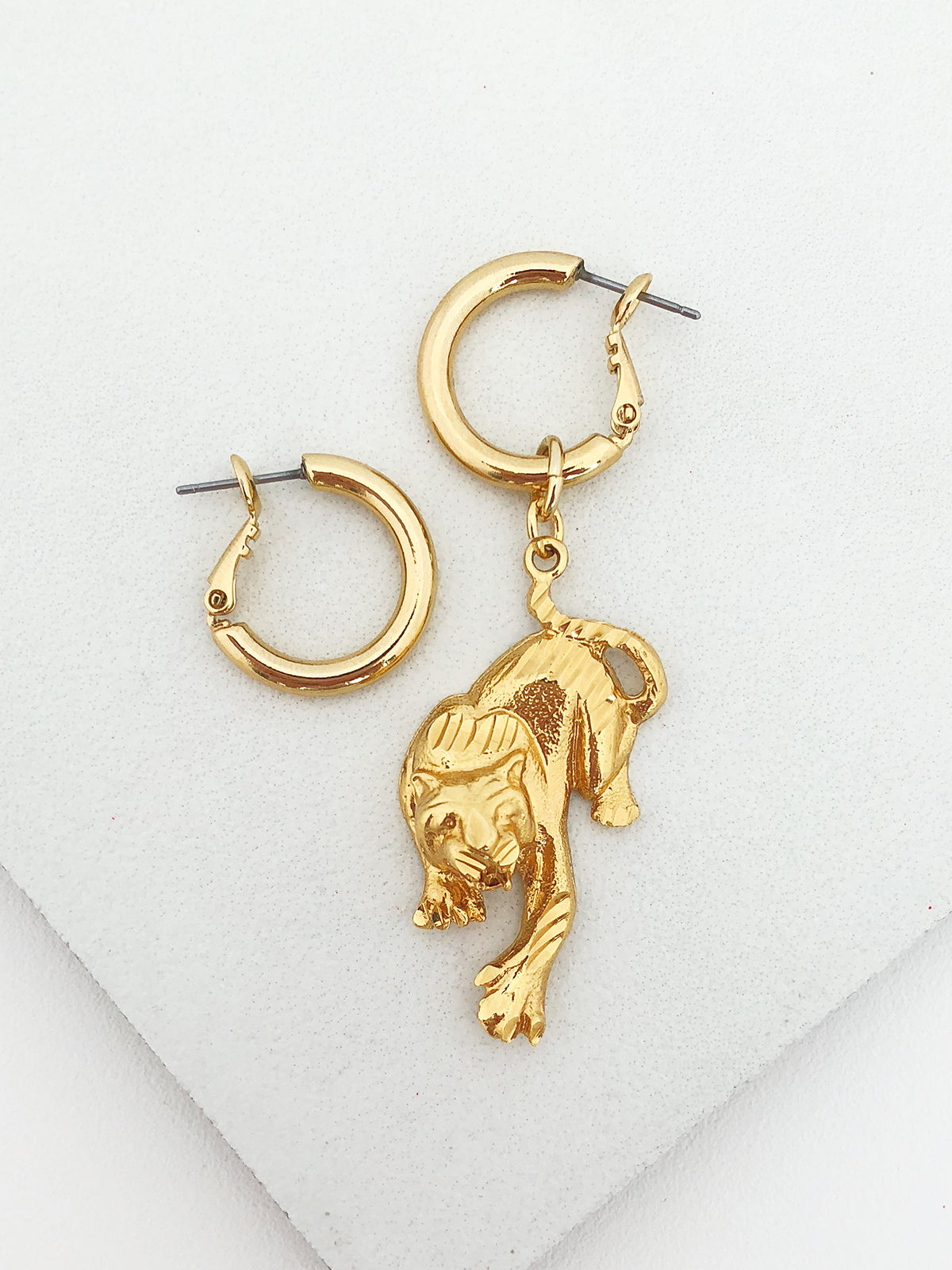 Single Panther Charm Hoops