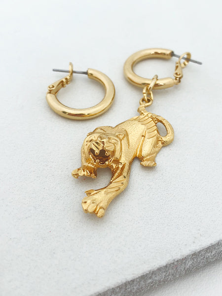 Single Panther Charm Hoops