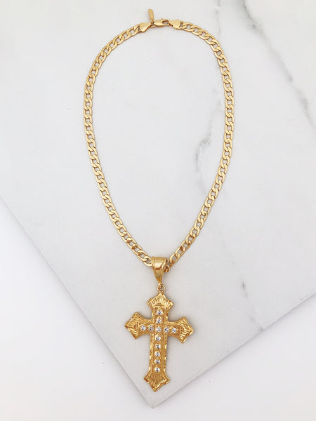 Crystalized Cross Statement Necklace